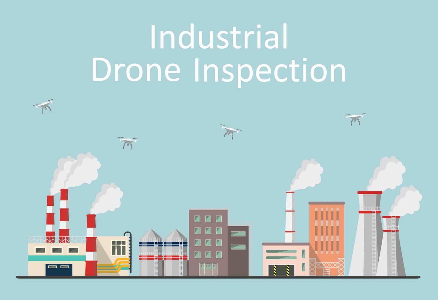 Vector illustration of drones inspecting industrial power plants. Smart technologies