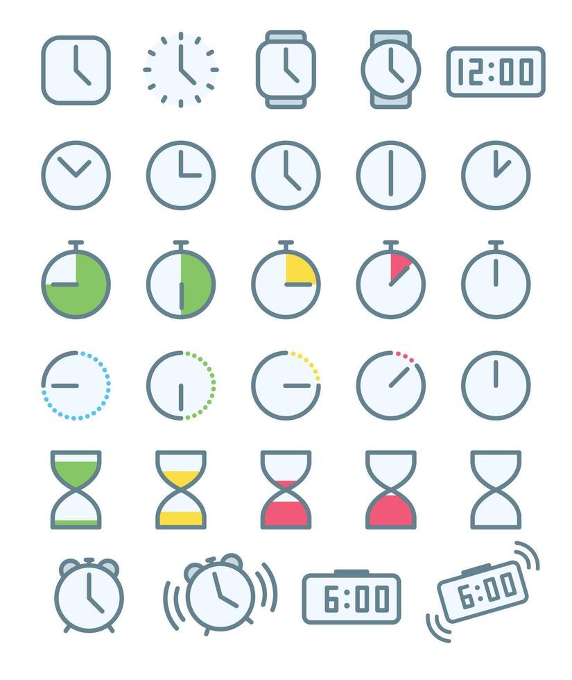 Icon set of various types of clocks and time. vector