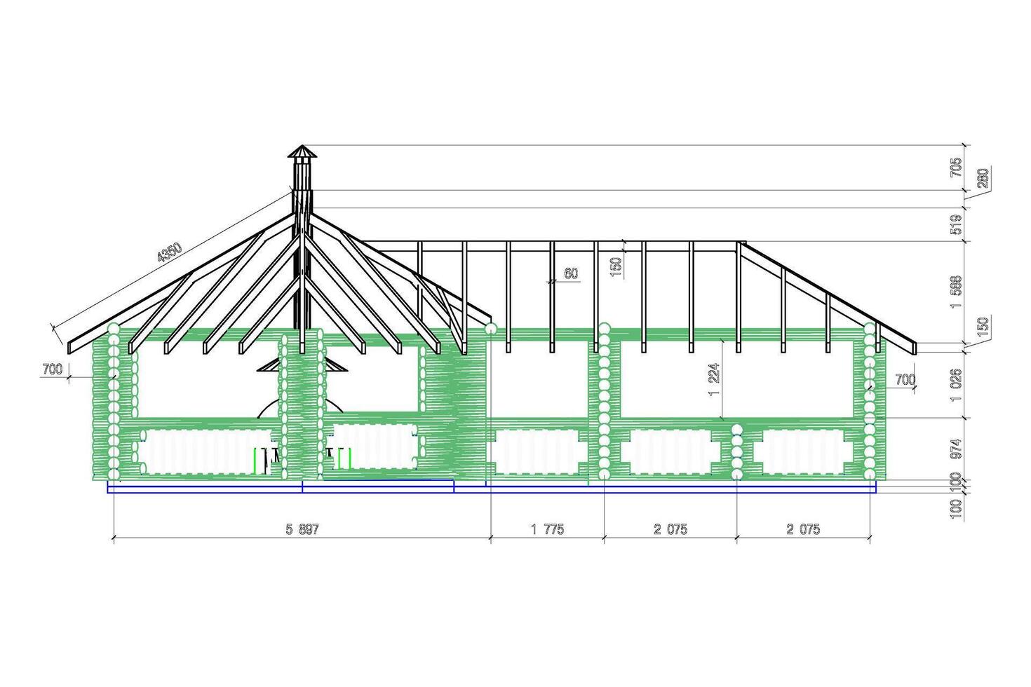 Gazebo frame with bbq grill vector illustration. Detailed architectural plan