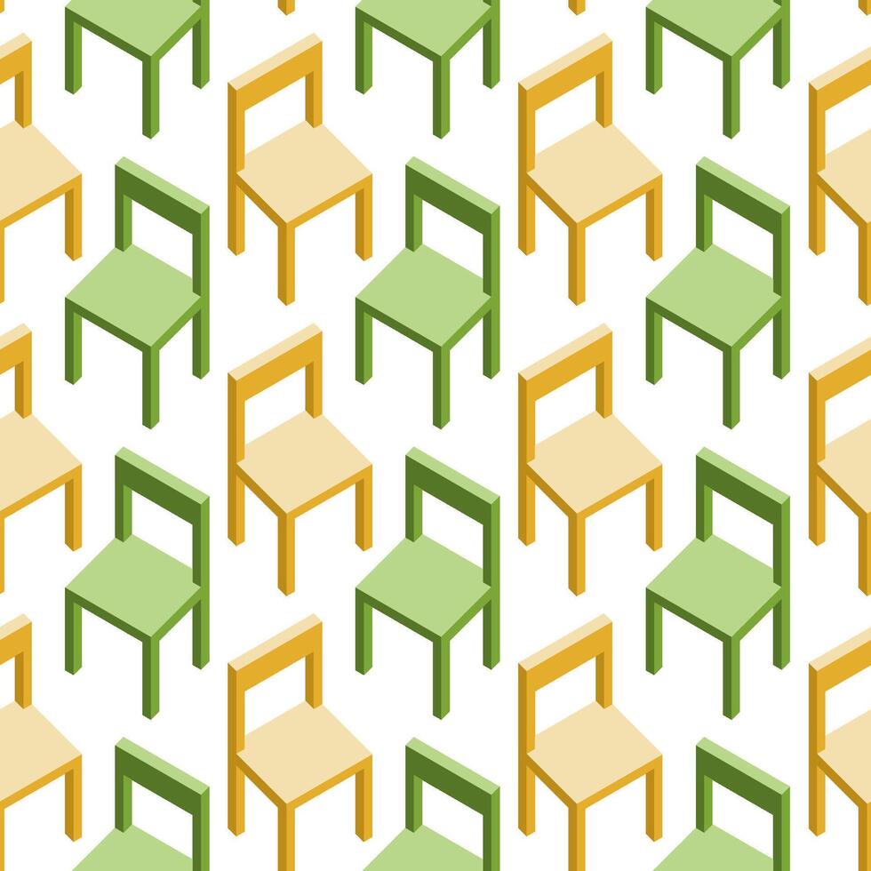 Vector seamless pattern of yellow and green isometric chairs