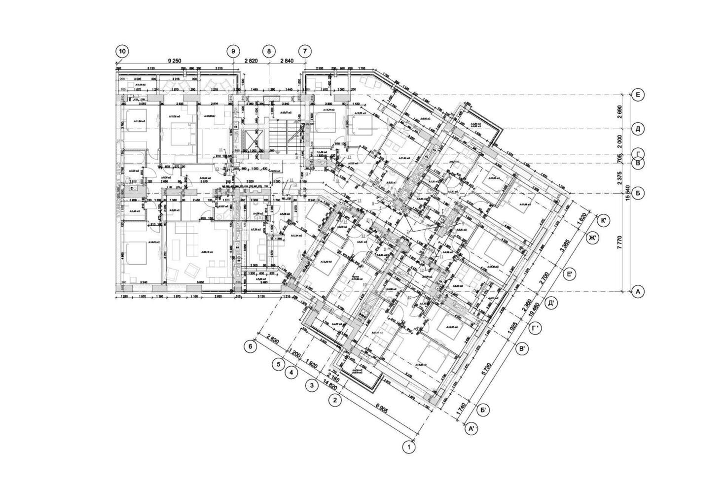 Detailed architectural multistory  building floor plan, apartment layout, blueprint. Vector illustration