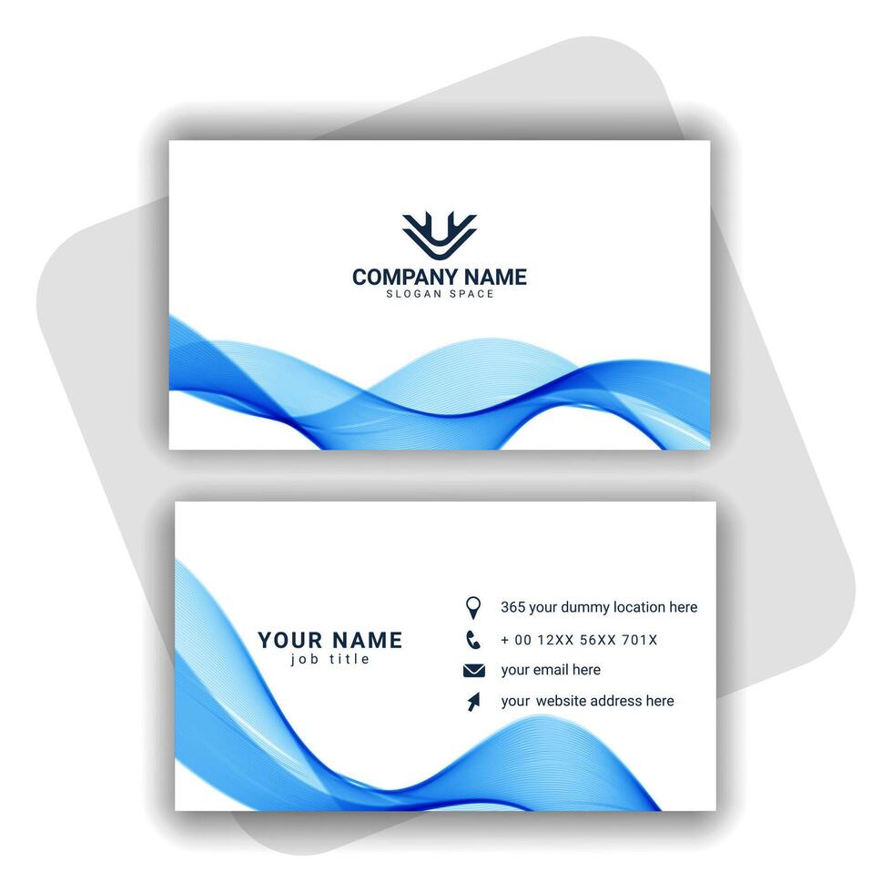 Blue modern business card design with wavy shape vector