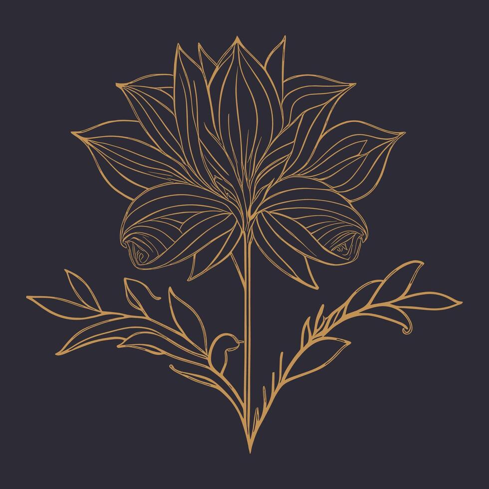 Elegant hand drawn decorative lily, design element. Botanical flower line art vector. vector