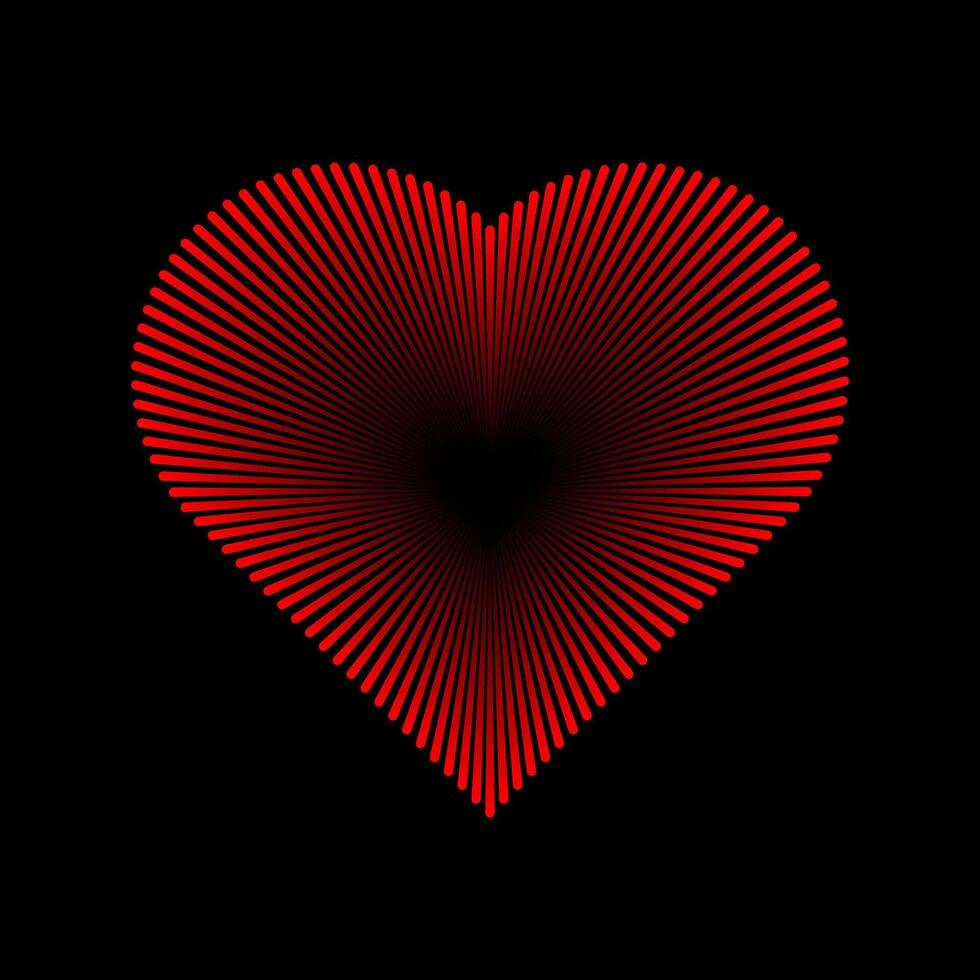 3d impossible heart logo made of red lines. Hollow black hole hearts love symbol for valentine day. Vector illustration.