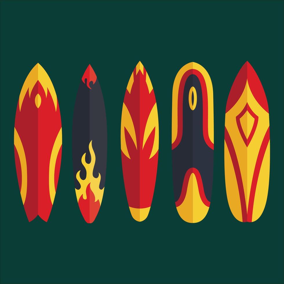 tablas de surf con llamas y llamas en a ellos. vector