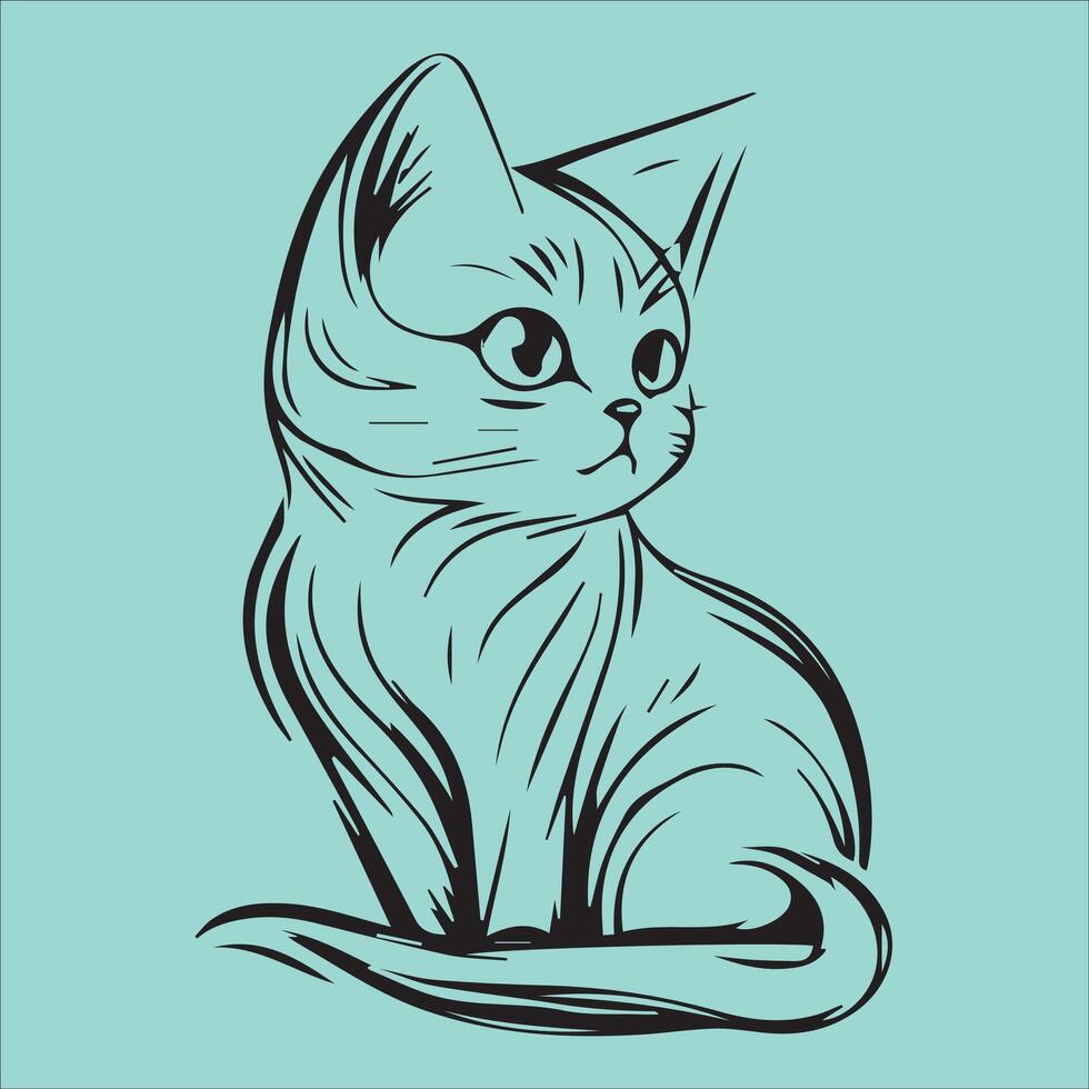 A drawing of a cat sitting down. vector
