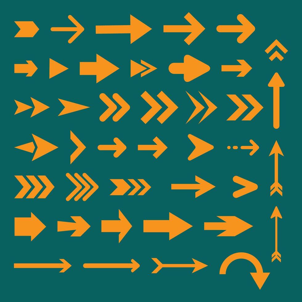 Various arrows and arrows on a green background. vector