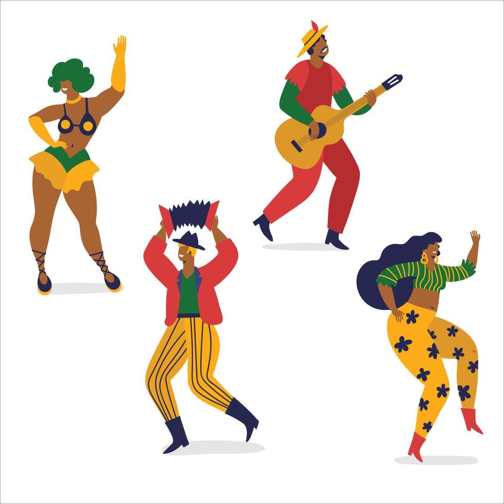 Brazilian people dancing and playing instruments. vector