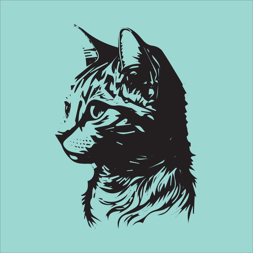 A cat's head is shown in a stylized drawing. vector