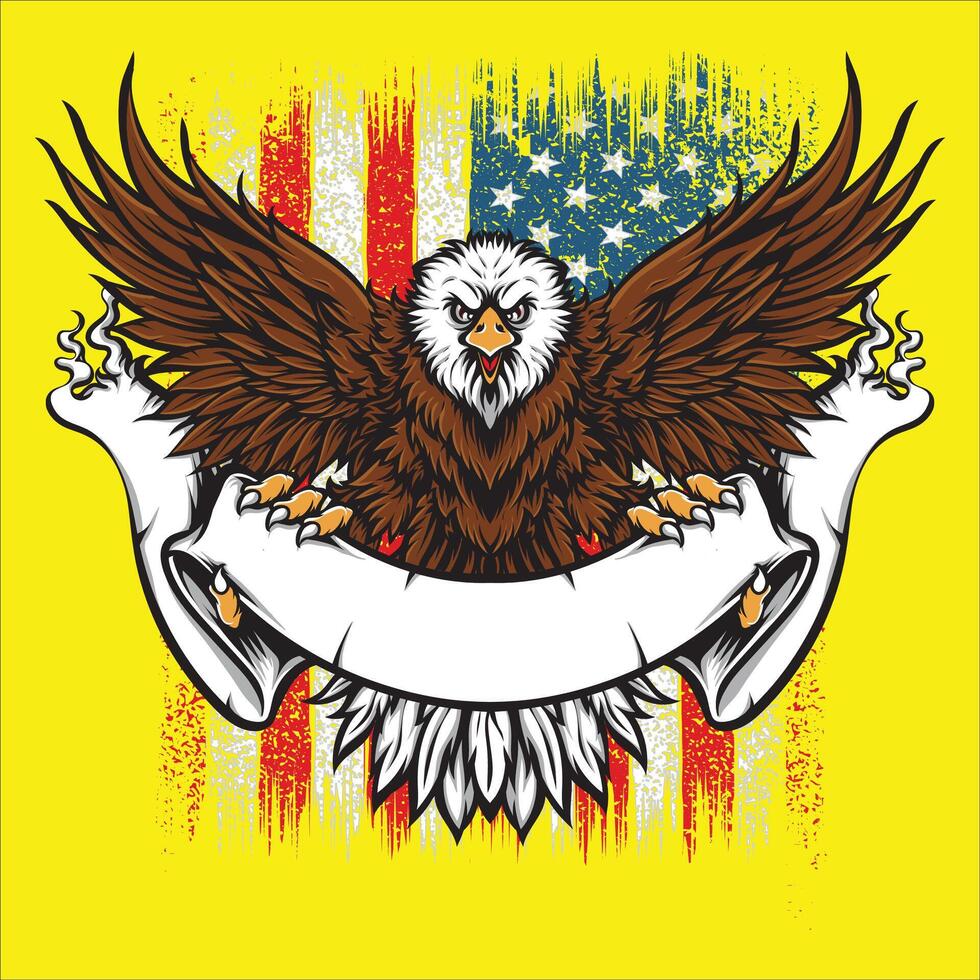 An eagle with a banner and an american flag. vector