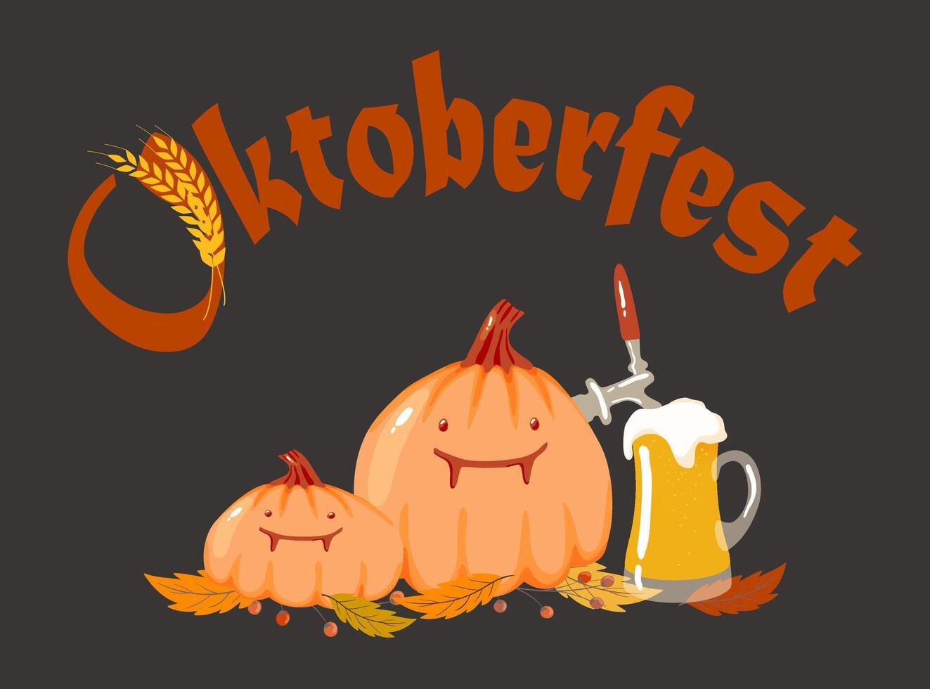 Vector illustration of oktoberfest poster banner with pumpkins and a beer mug