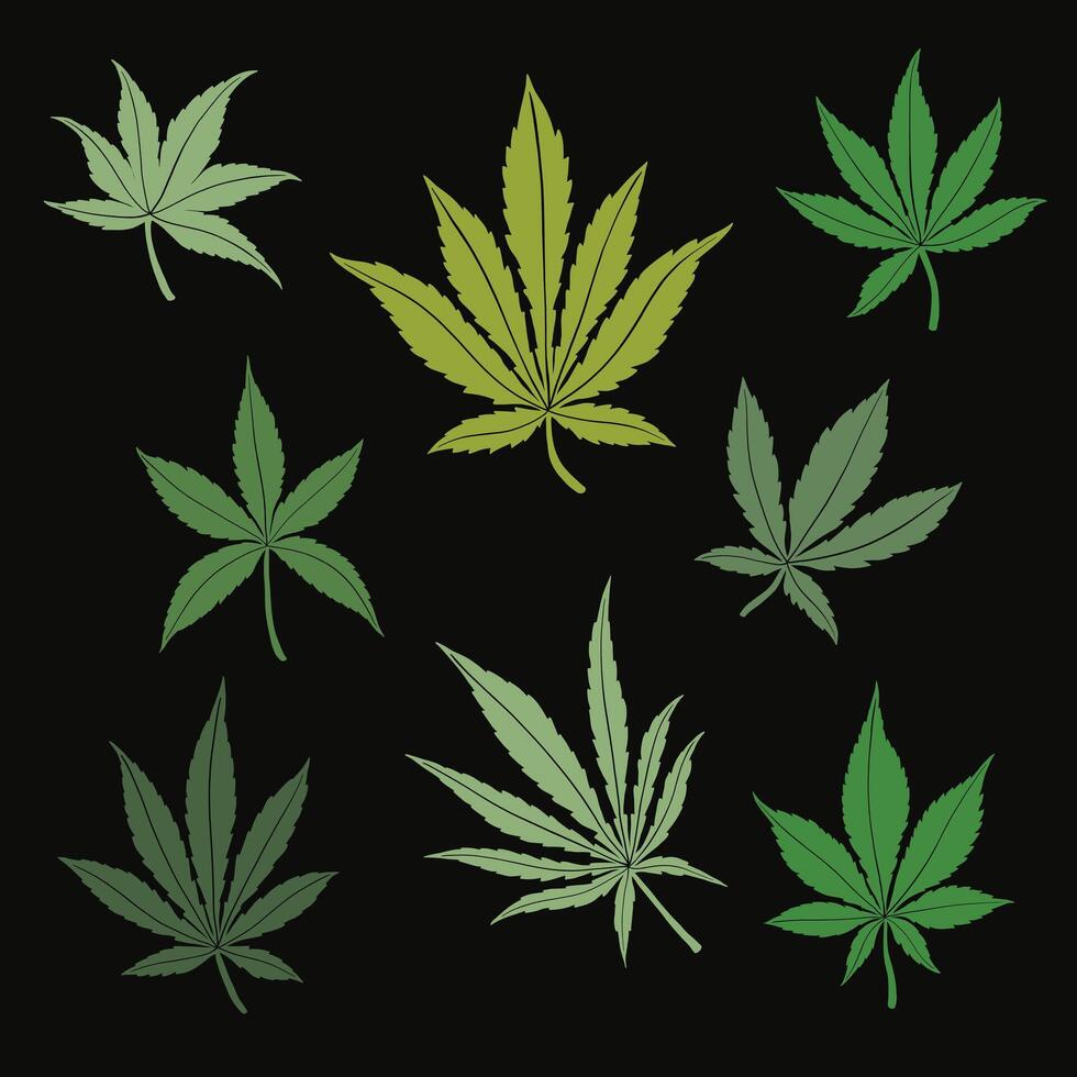 Simplicity cannabis leaf freehand drawing flat design collection. vector