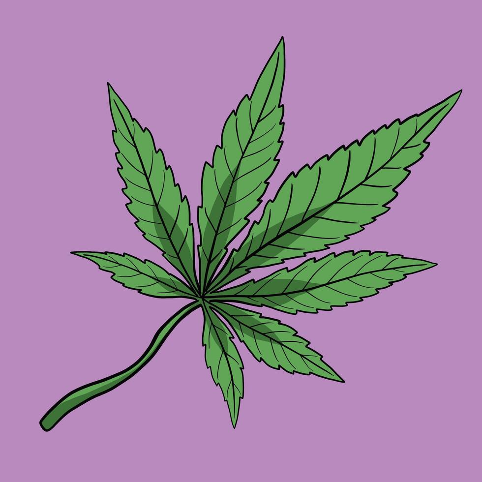 Simplicity cannabis leaf freehand drawing flat design. vector