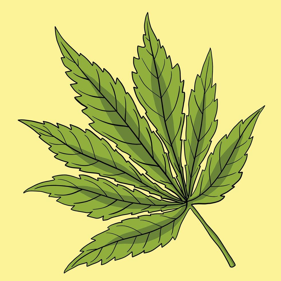 Simplicity cannabis leaf freehand drawing flat design. vector
