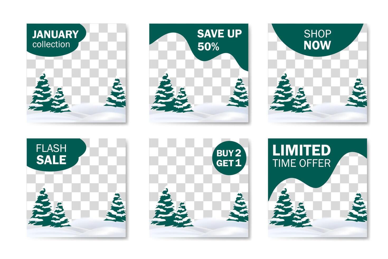 Set of winter square modern social media web banners  templates vector