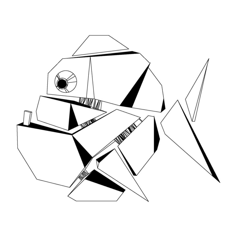 Black and white vector illustration of an abstract fish