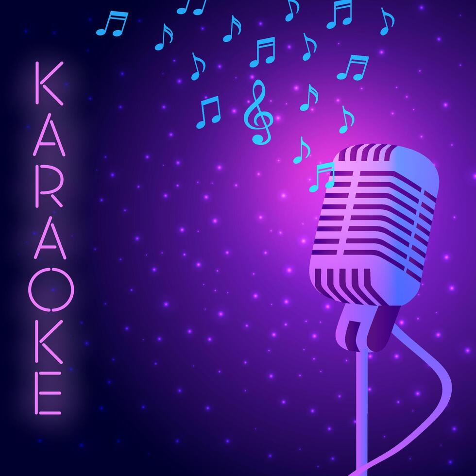 Karaoke night party vector glowing poster with negative space