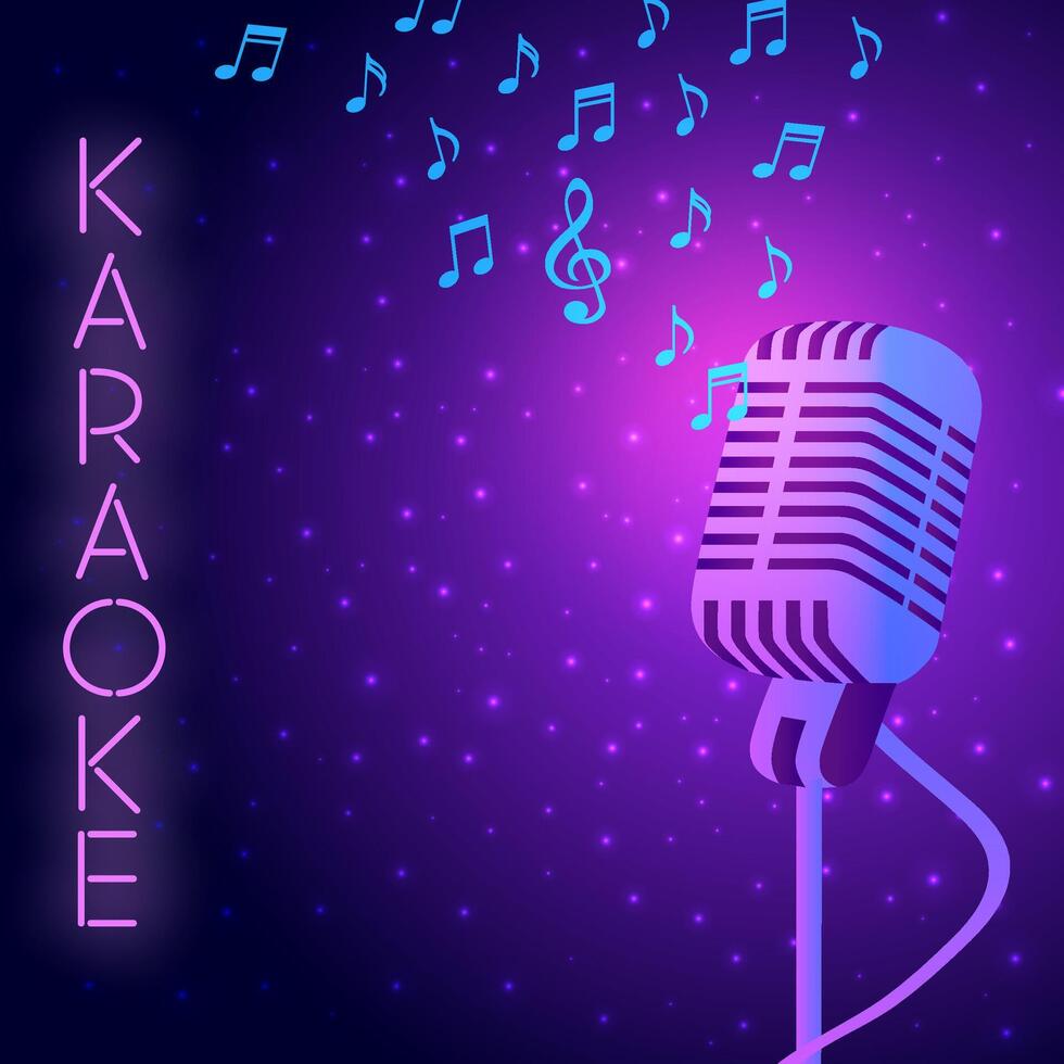 Karaoke night party vector glowing poster with negative space