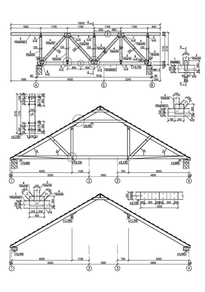 detallado arquitectónico plan de techo vigas y platos, vector