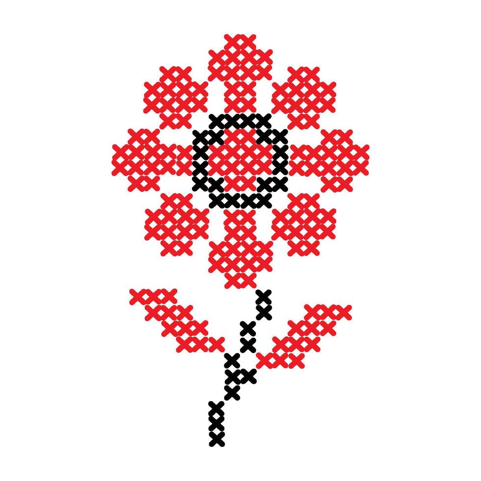 Black and red cross stitch embroidery design, vector illustration.