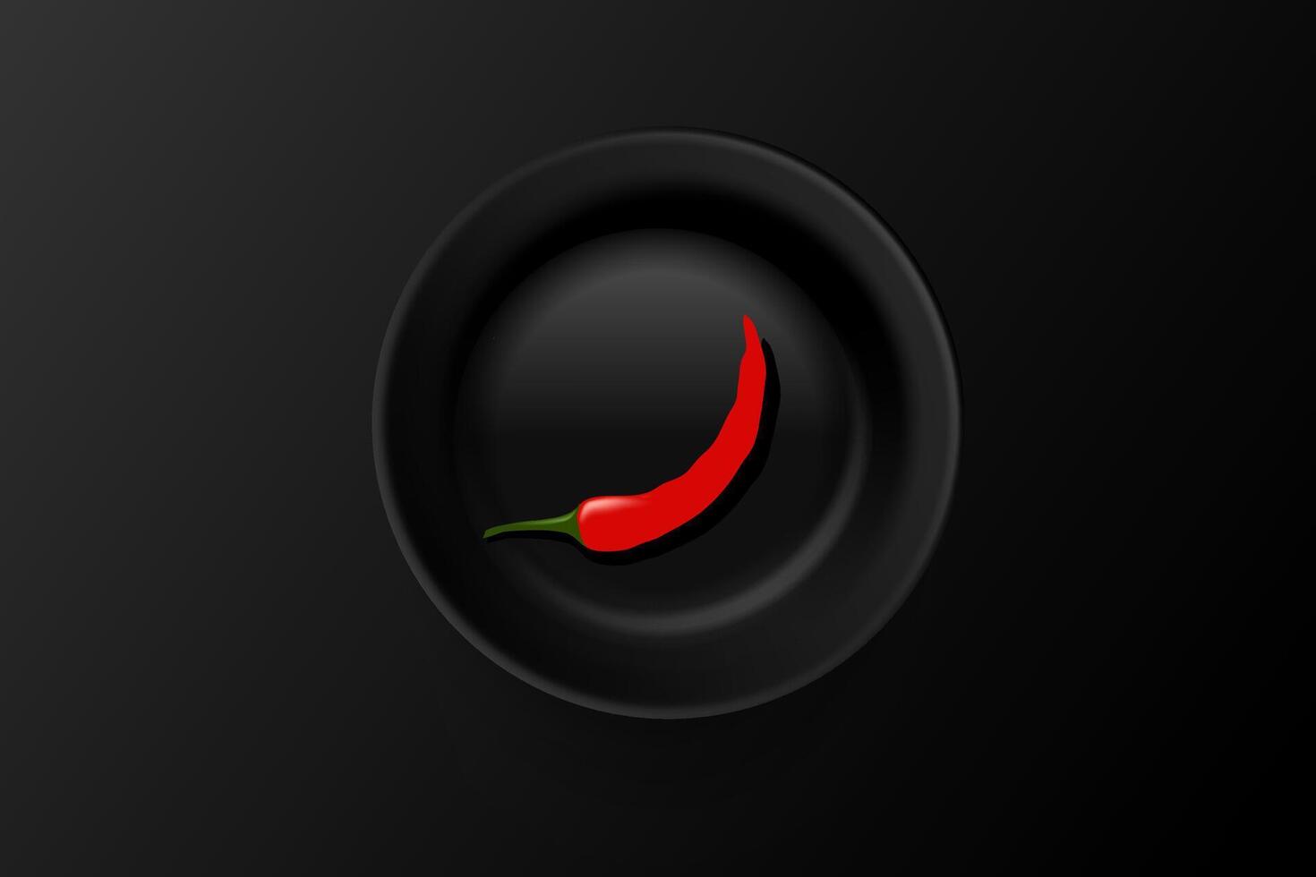 Trendy minimalistic black still life with a chili pepper on a black plate vector