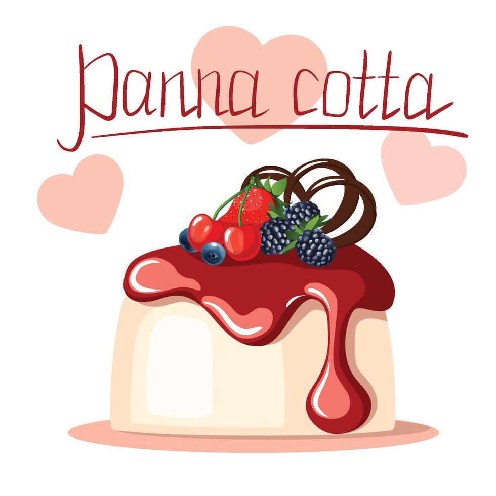 Vector hand drawn illustration of  an italian dessert Panna cotta