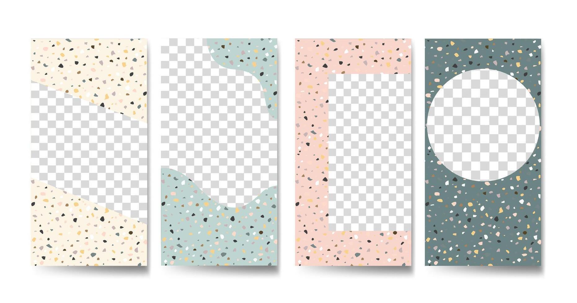 Vector set of Venetian style terrazzo social media stories design templates, background, banners, mobile story wallpaper layout