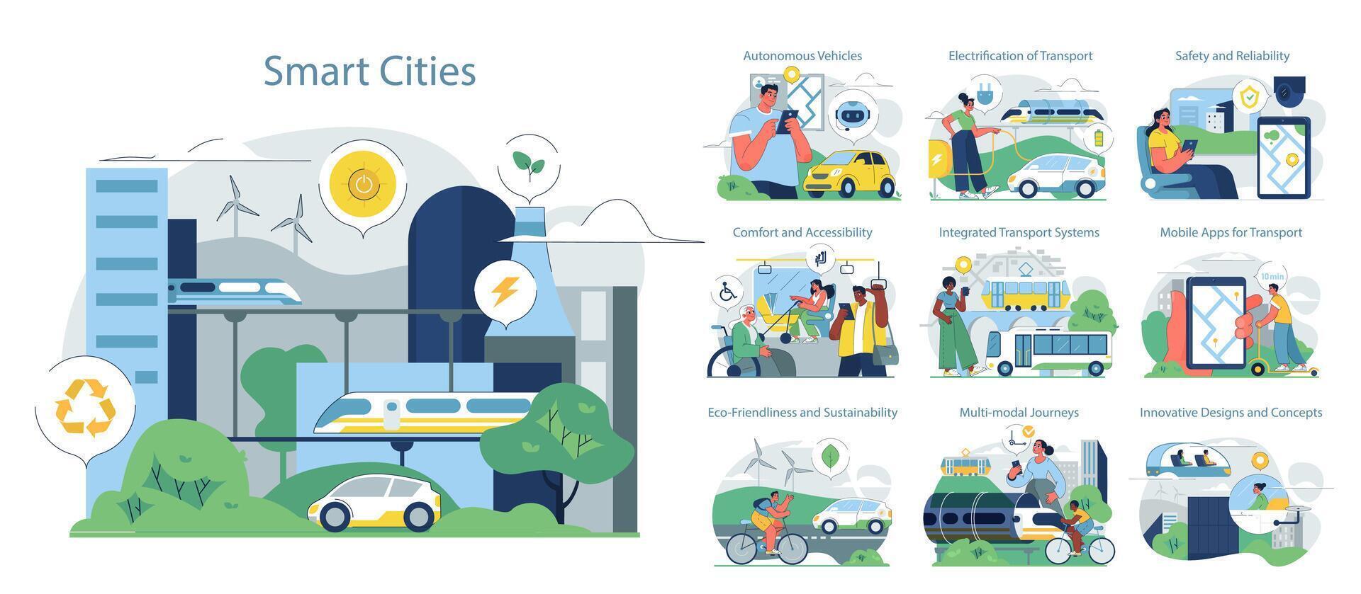 Urban Transportation Methods set. vector