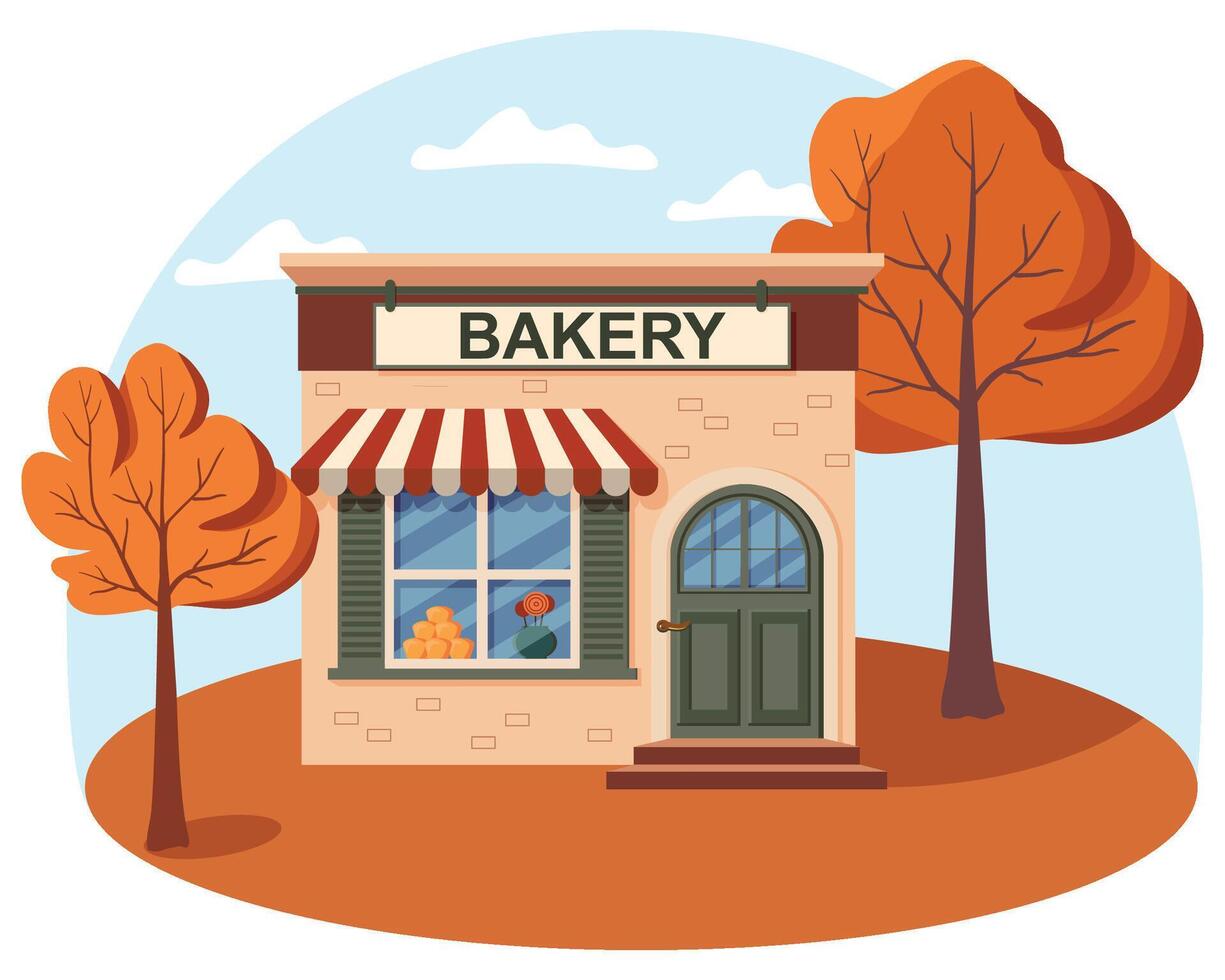 Flat vector bakery shop cartoon illustration