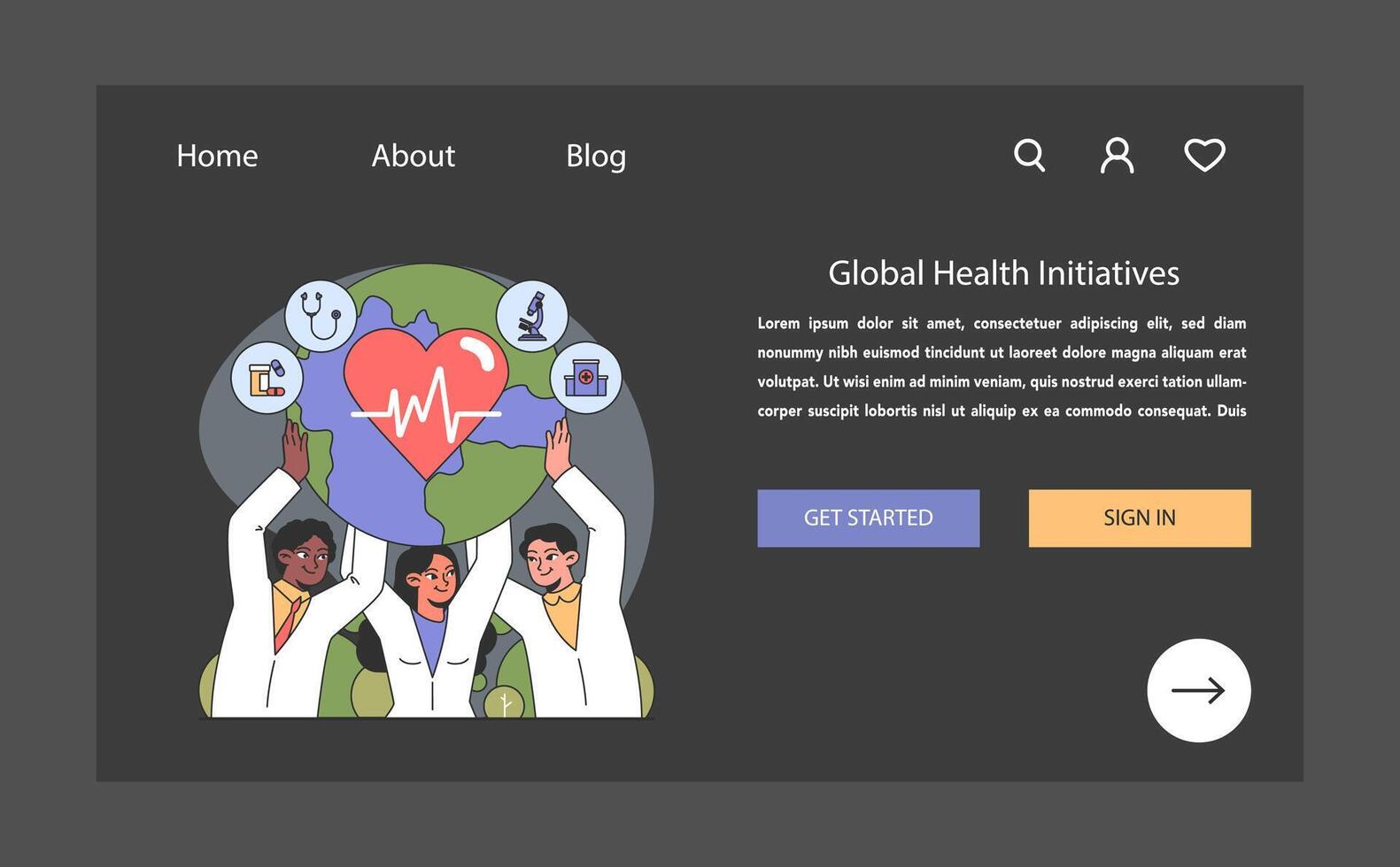 Global Health Initiatives concept. Flat vector illustration.