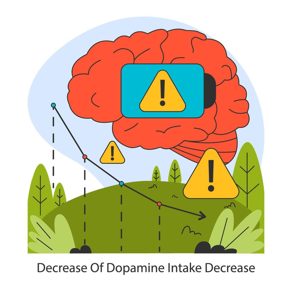 Dopamine fasting strategy. Flat vector illustration.