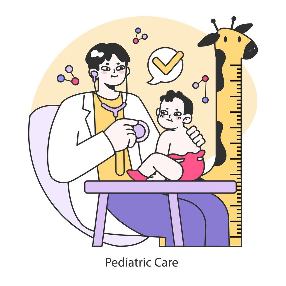 Pediatric Care concept. Ensuring child health development and milestones. Flat vector illustration.
