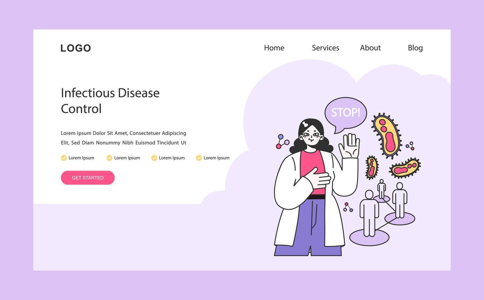 Infectious Disease Control concept. Flat vector illustration.
