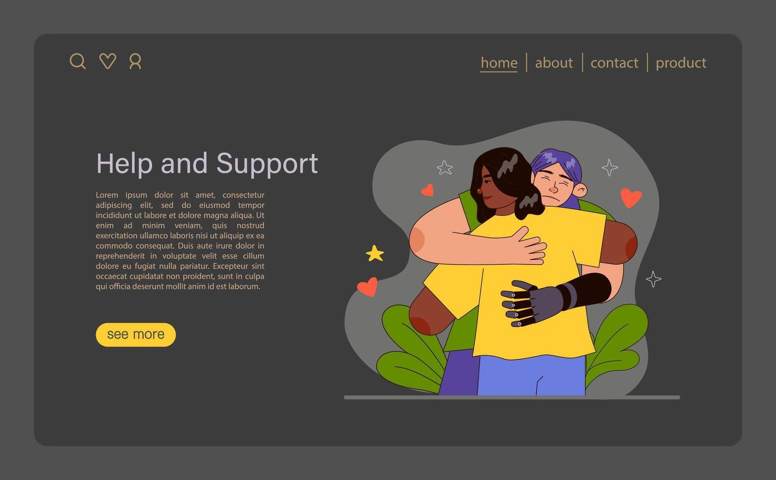 Help and Support concept. Compassionate embrace portraying emotional assistance. vector