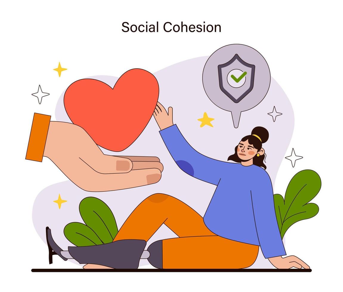 Social Cohesion concept. A nurturing hand offers a heart, symbolizing community support and trust. vector