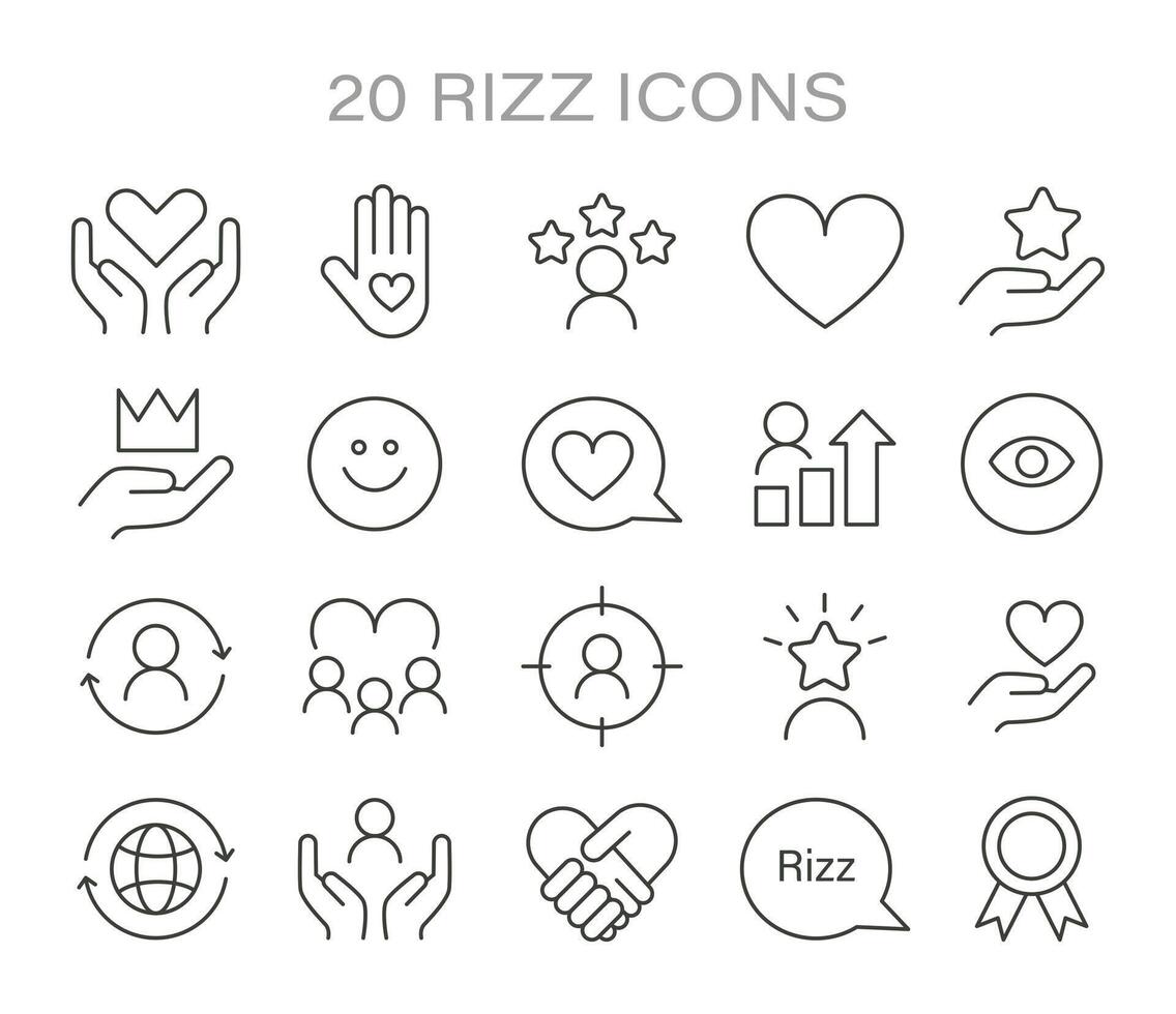 rizz icono colocar. minimalista línea íconos representando varios aspectos de social Interacción vector