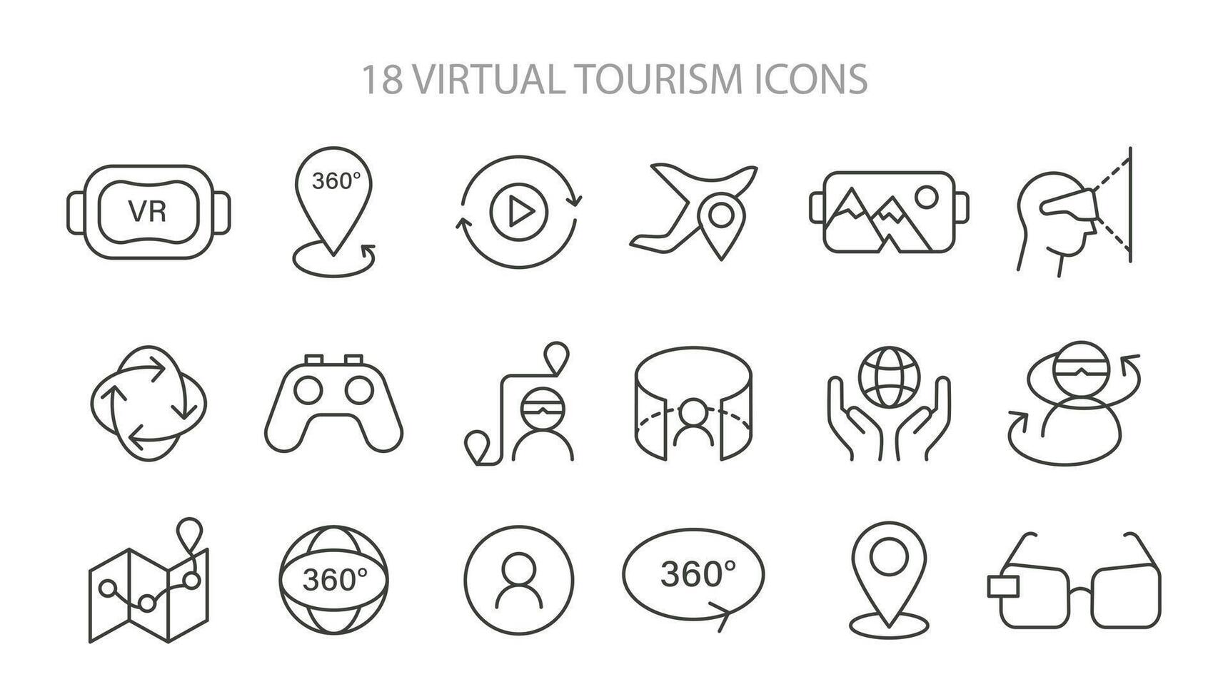 Comprehensive set of Virtual Tourism icons, capturing the essence of VR vector