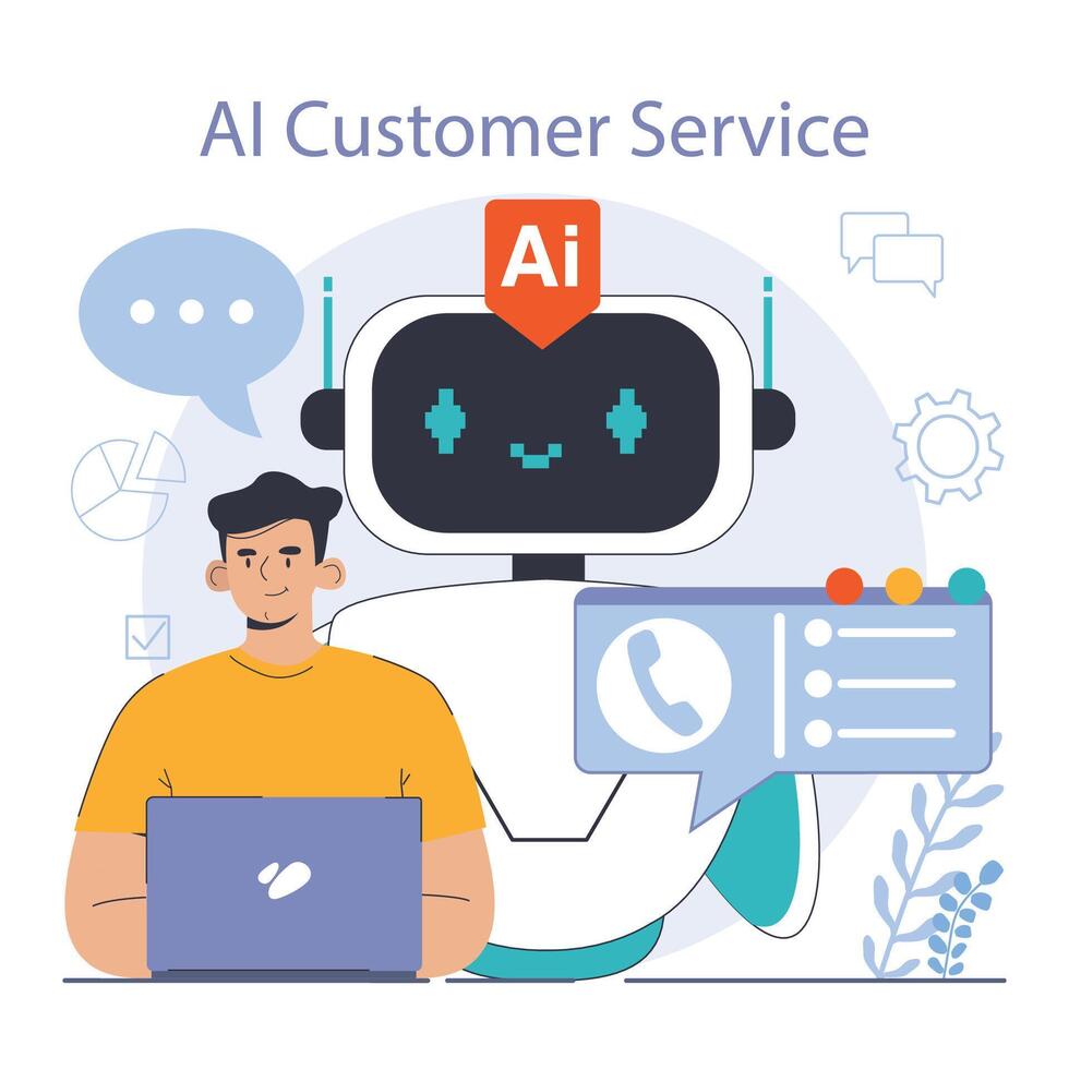 Chat bot. AI-powered customer service. Online consultation with artificial vector