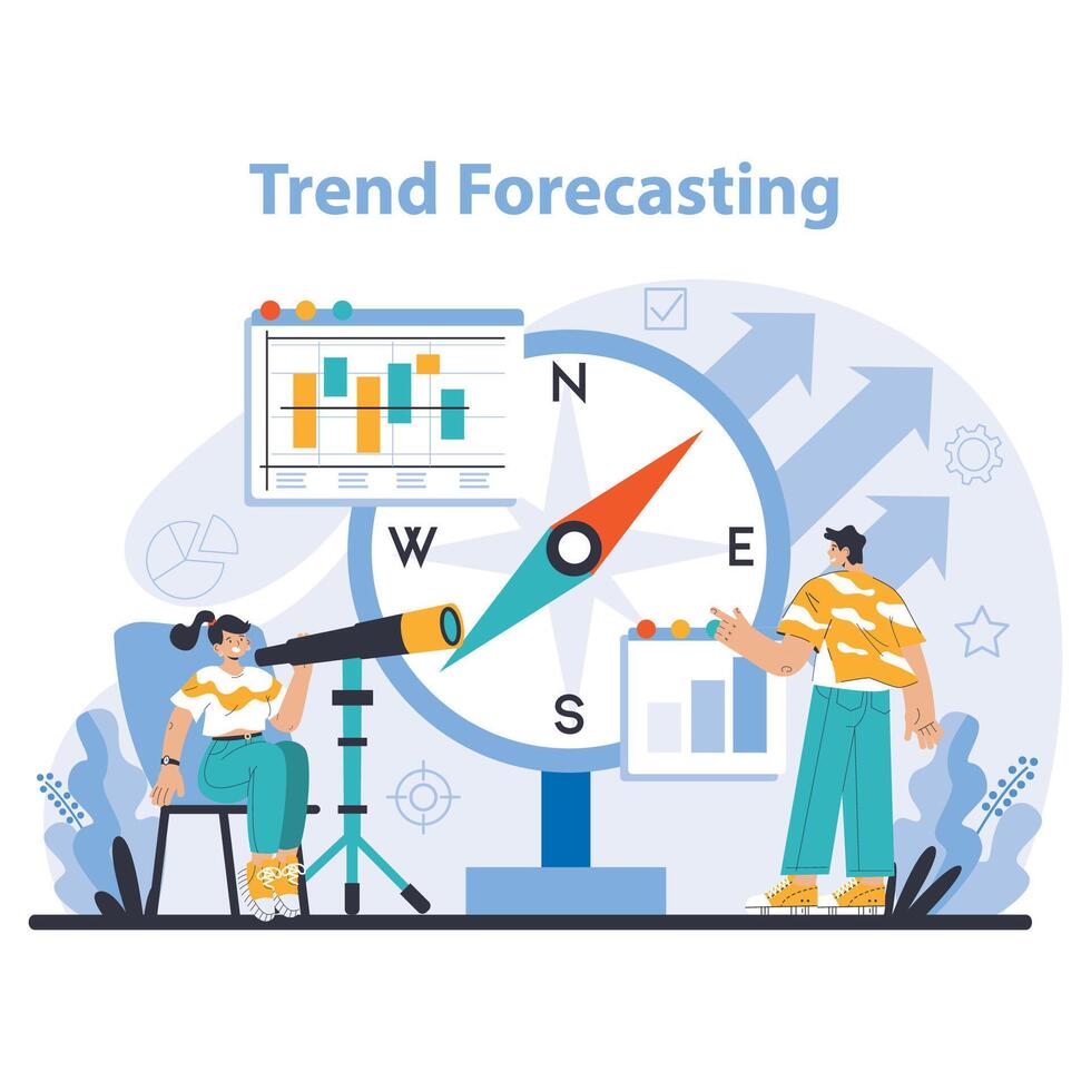 Trend watching. Specialist tracking new business trends. Forecasting vector