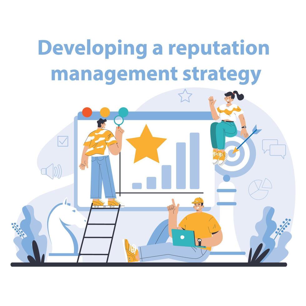 Reputation management. Building relationship with targeted audience. vector