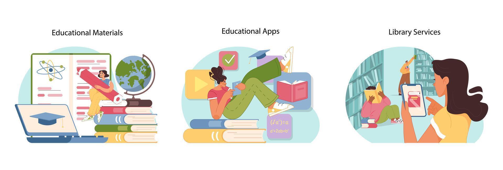Learning essentials set. Flat vector illustration