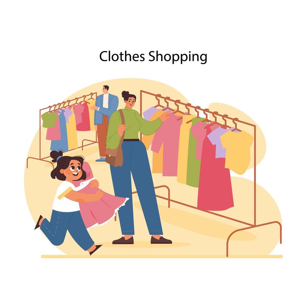 Clothes shopping concept. Flat vector illustration