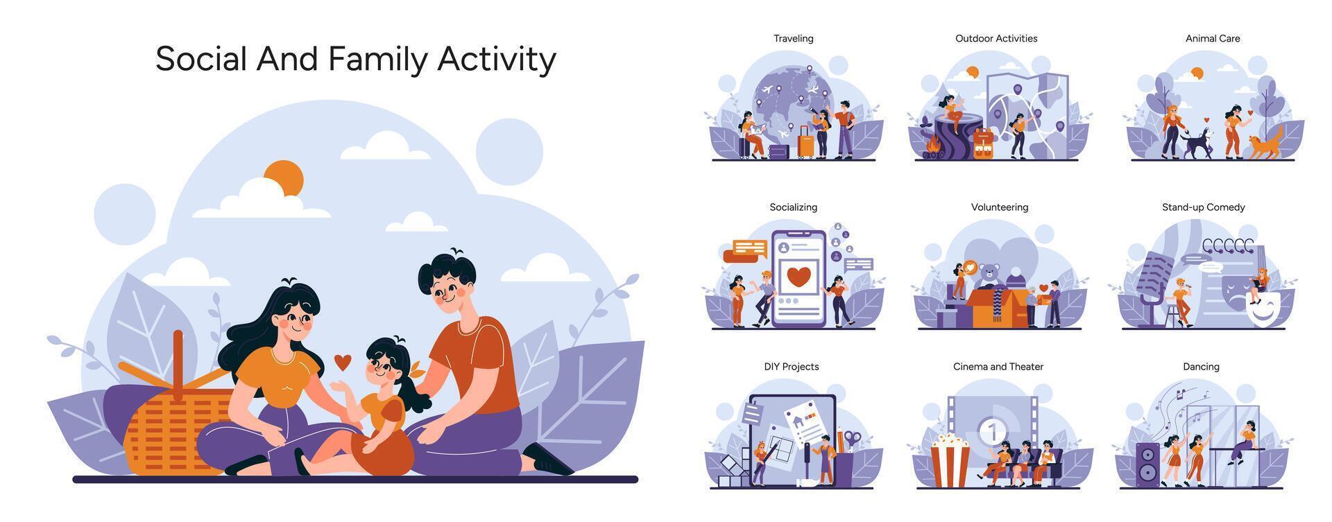 Social and family activities set vector