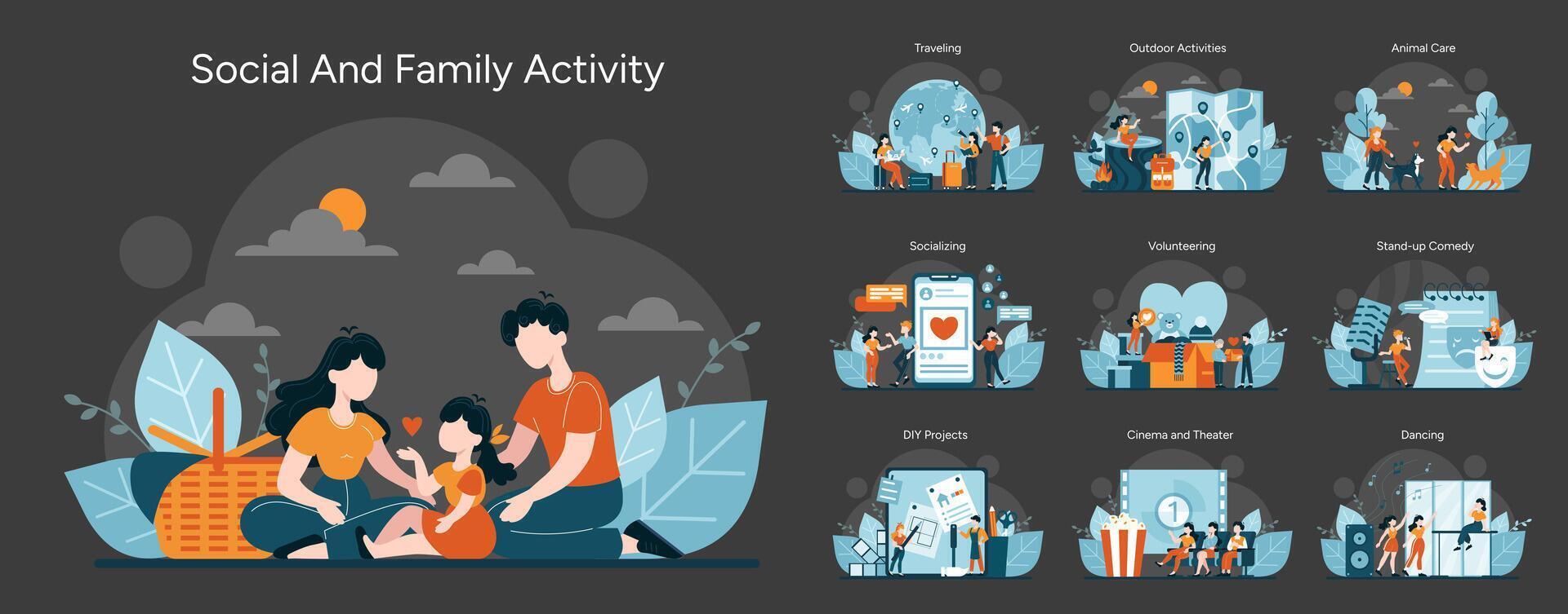 Social and Family Activity set vector