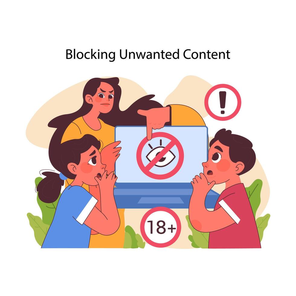 Blocking unwanted content concept. Flat vector illustration