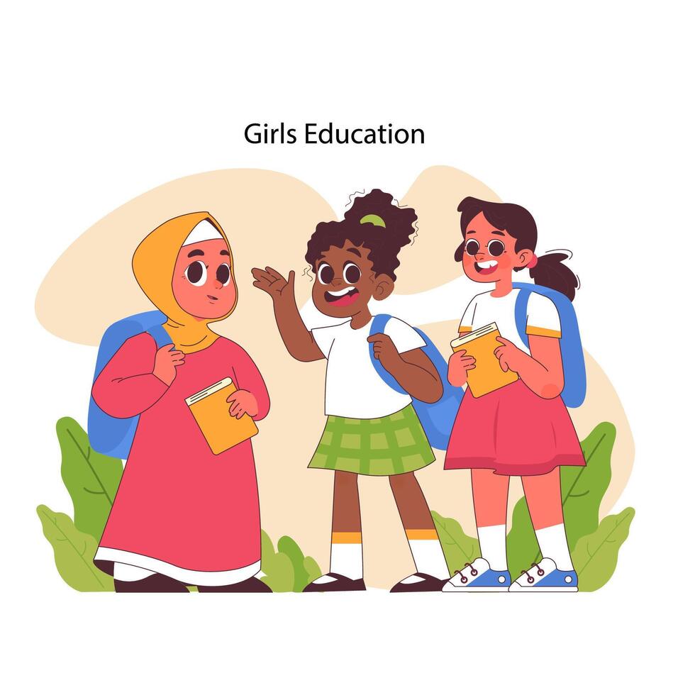 Girls education concept. Flat vector illustration