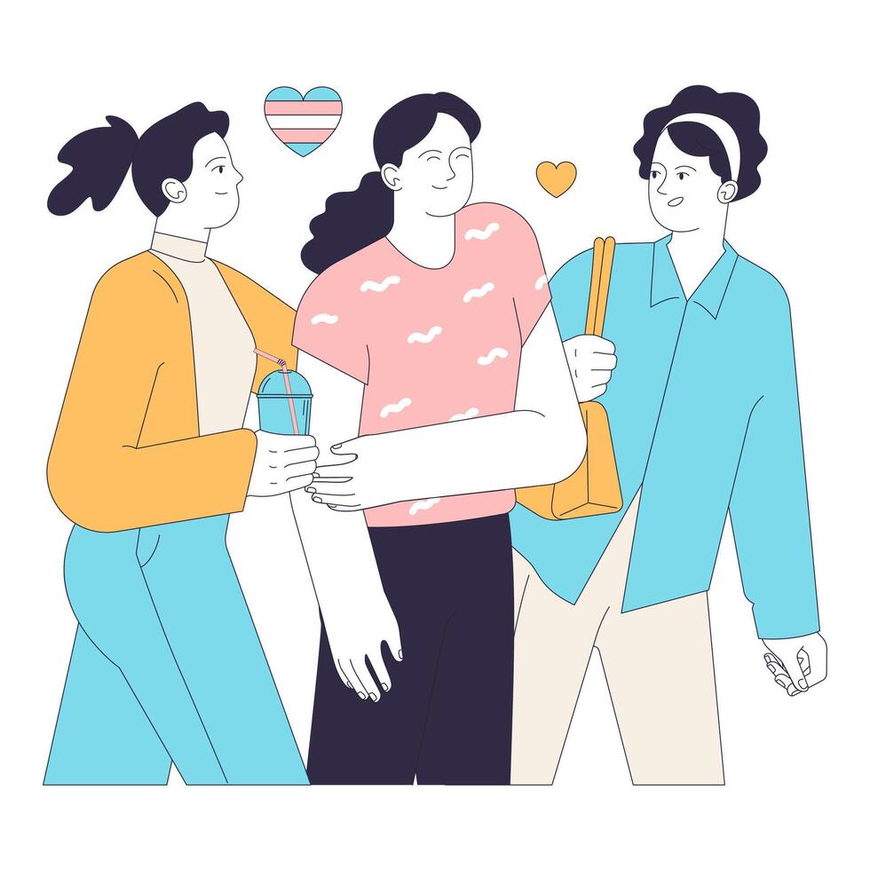 Gender transition positive experience. Trans woman passing. Joyful vector