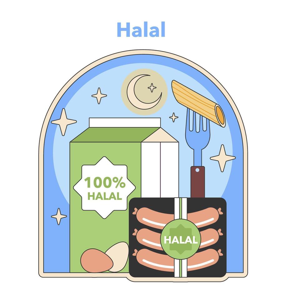 Halal food assurance concept. Flat vector illustration