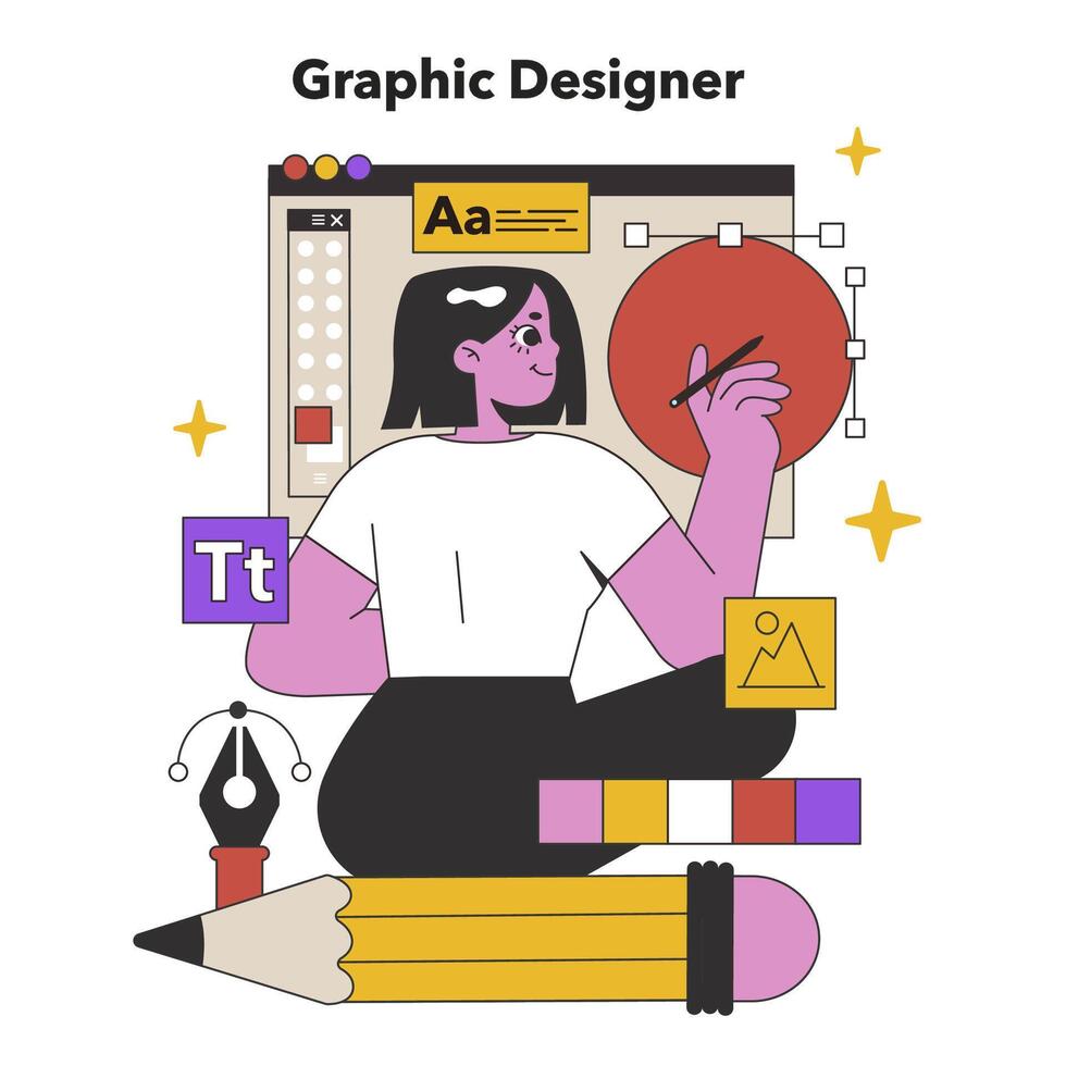 Innovative Graphic Designer. Flat vector illustration.