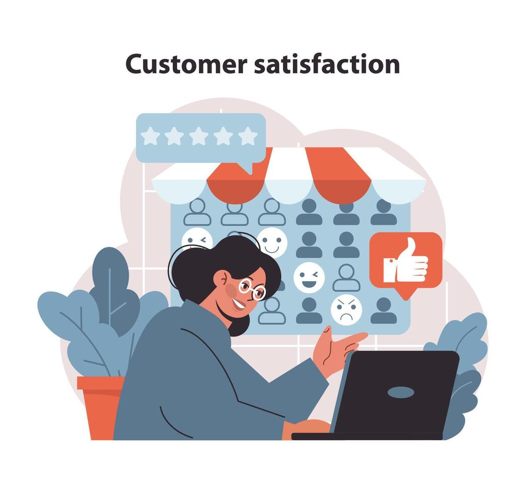 cliente satisfacción concepto. ilustración de un usuario atractivo con Servicio comentario. vector